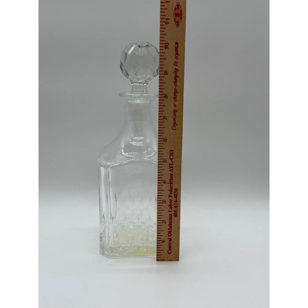 Vintage Crystal Glass Liquor Decanter with Faceted Ball Stopper Square 10 inch